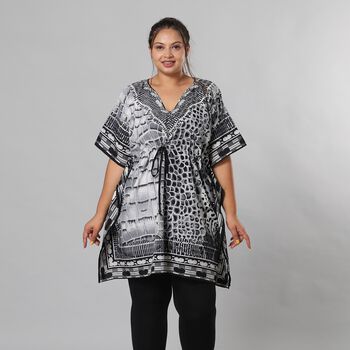 V-Ausschnitt bedruckter Kaftan, Einheitsgr&ouml;&szlig;e Schwarz und Wei&szlig;