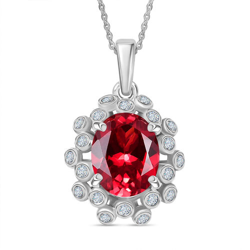 D'Joy Lab Created Padparadscha-Saphir, Weißer Zirkon Schmuckset ca. 50 cm 925 Silber rhodiniert ca. 3,85 ct. image number 0