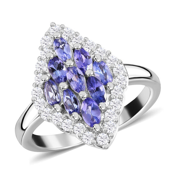 AAA Tansanit und Zirkon Cluster-Ring, 925 Silber platiniert  ca. 1,37 ct image number 5