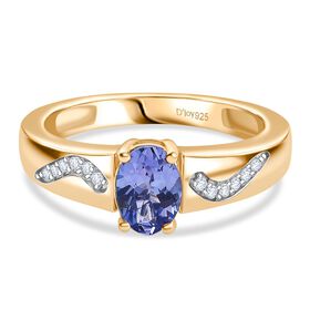D Joy Tansanit, Moissanit Ring 925 Silber 750 Gelbgold Vermeil (Größe 18.00) (10-15 Werktage Lieferzeit) ca. 1.12 ct