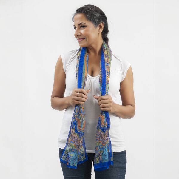 100% Natur Seide, Designer Schal, 50x160 cm, K&ouml;niglich Blau image number 3