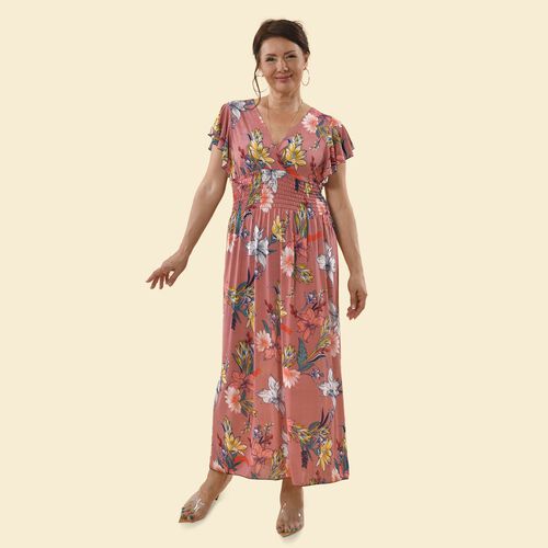 TAMSY - Maxi Kleid mit gesmokter Taille und Flatterärmel, One Size, orange image number 0