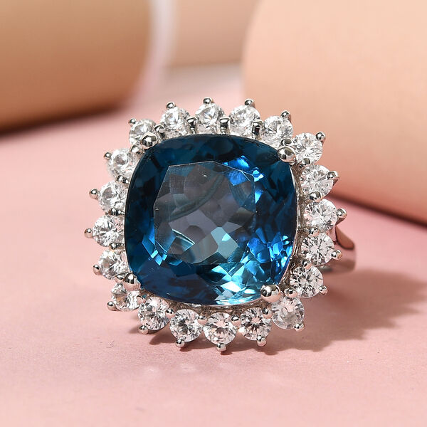 Premium London Blau Topas und Zirkon-Ring, 925 Silber platiniert  ca. 24,16 ct image number 2