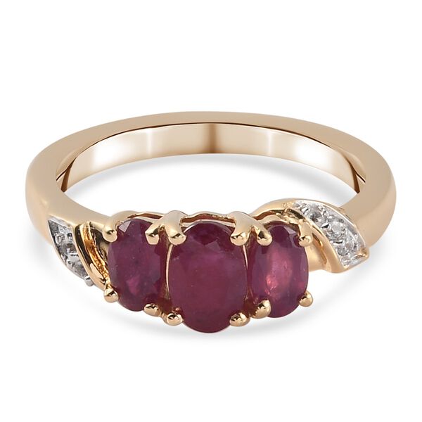 Fissure gef&uuml;llt Rubin und Zirkon 3 Stein Ring 925 Silber 585 Vergoldet image number 6