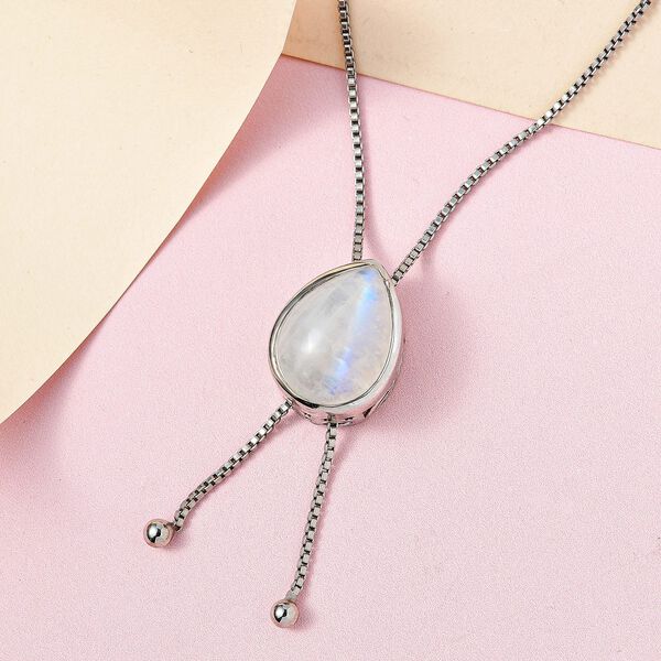 Regenbogen Mondstein Halskette, ca. 45 cm, 925 Silber platiniert ca. 10.33 ct image number 3