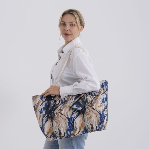 Leopardenmuster Shopper Set 2-teilig Gro&szlig;e Tragetasche 56 x 36 x 16 cm mit Rei&szlig;verschluss Etui 15 x 12 cm, Cremeblau image number 2