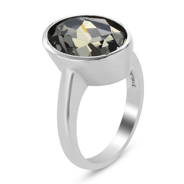 LUSTRO STELLA &Ouml;sterreichischer Schwarzer Diamant Kristall Solit&auml;r Ring Edelstahl image number 4