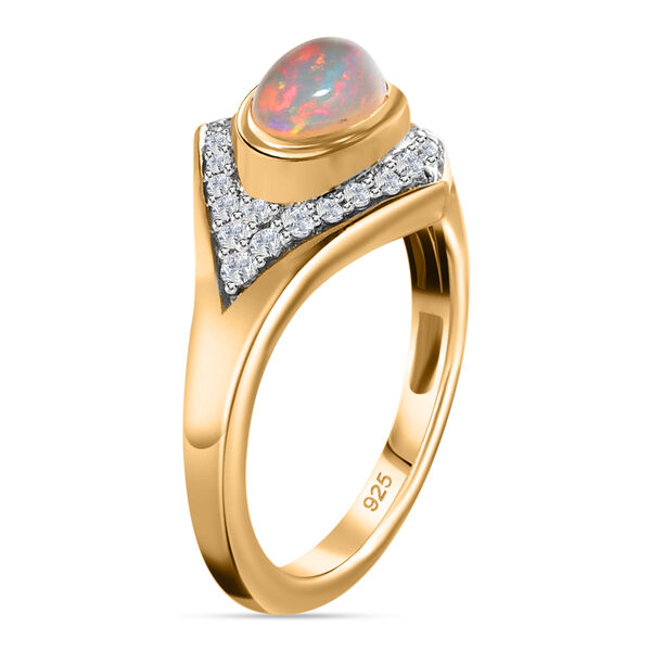 Nat&uuml;rlicher &Auml;thiopischer Opal und Zirkon Ring 925 Silber vergoldet  ca. 0,94 ct image number 5