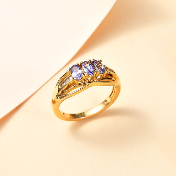 Tansanit und Diamant Ring, 925 Silber 750 Gelbgold Vermeil - 0,79 ct. image number 2