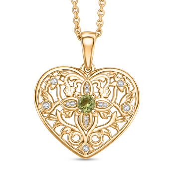 EVER TRUE AA Nat&uuml;rliche Peridot, Wei&szlig;er Zirkon Anh&auml;nger mit Kette, ca. 50 cm ca. 0.39 ct