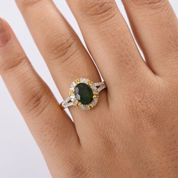 D'Joy Nat&uuml;rlicher Chromdiopsid, Gelber Saphir Ring 925 Silber 750 Gelbgold Vermeil (Gr&ouml;&szlig;e 20.00) ca. 2,52 ct