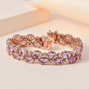 AA Rose De France Amethyst, Wei&szlig;er Zirkon Armband ca. 19 cm 925 Silber ros&eacute;vergoldet ca. 36,12 ct.