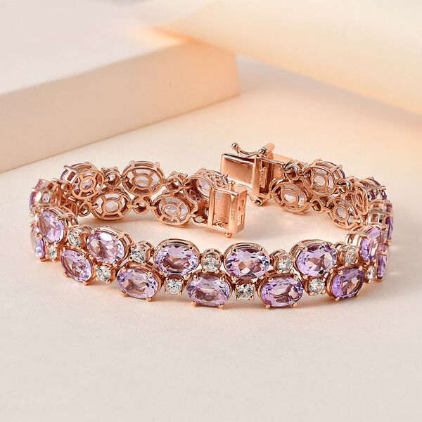 AA Rose De France Amethyst, Wei&szlig;er Zirkon Armband ca. 19 cm 925 Silber ros&eacute;vergoldet ca. 36,12 ct. image number 2