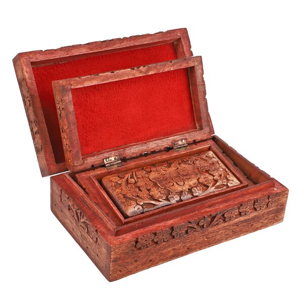 3er Set Handgeschnitzes Boxen aus Sheeshamholz mit Kaschmir und Schmetterling, 21x13 cm image number 9