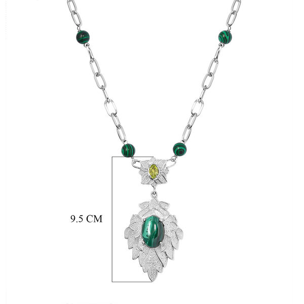 Malachit und nat&uuml;rliche Hebei-Peridot-Halskette in Silberton, 13,53 ct. image number 6