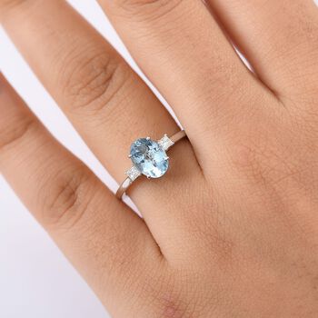 AAA Aquamarin, Wei&szlig;er Diamant Ring 585 Gold (Gr&ouml;&szlig;e 17.00) ca. 2,00 ct