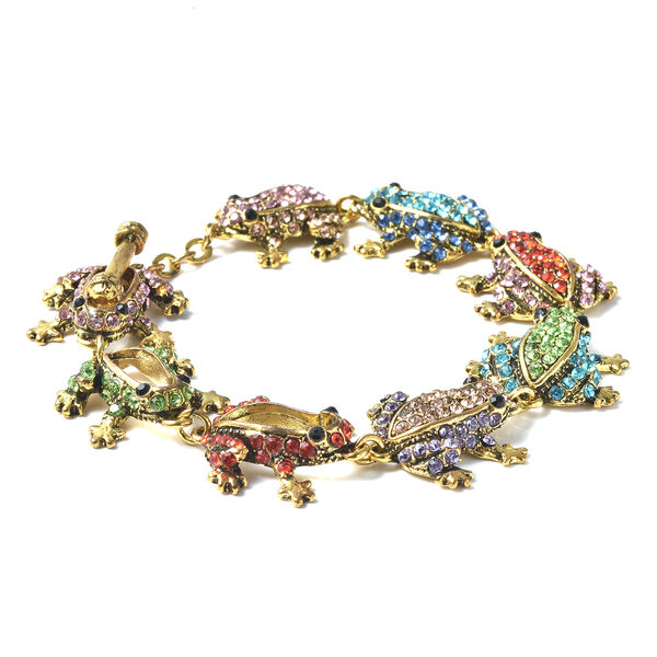 Mehrfarbiges Kristall-Frosch-Armband in Goldton image number 2