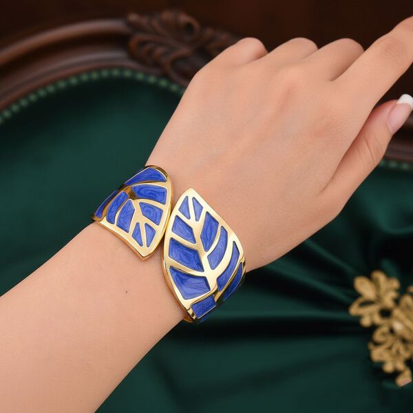 Emaille-Armband in Dunkelblau mit Blattmuster, ca. 17 cm image number 3