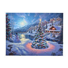 LED-Leinwandbild Weihnachtsbaum am See, mit 3 warmweißen LEDs und 30 Lichtfasern, Größe 30x40x1,8 cm