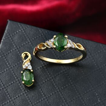 2er Set - D'joy Nat&uuml;rlicher Chromdiopsid Rind und Anh&auml;nger, 925 Silber vergoldet (Gr&ouml;&szlig;e 18.00) ca. 1,87 ct.