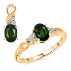 2er Set - D'joy Nat&uuml;rlicher Chromdiopsid Rind und Anh&auml;nger, 925 Silber vergoldet (Gr&ouml;&szlig;e 20.00) ca. 1,87 ct.