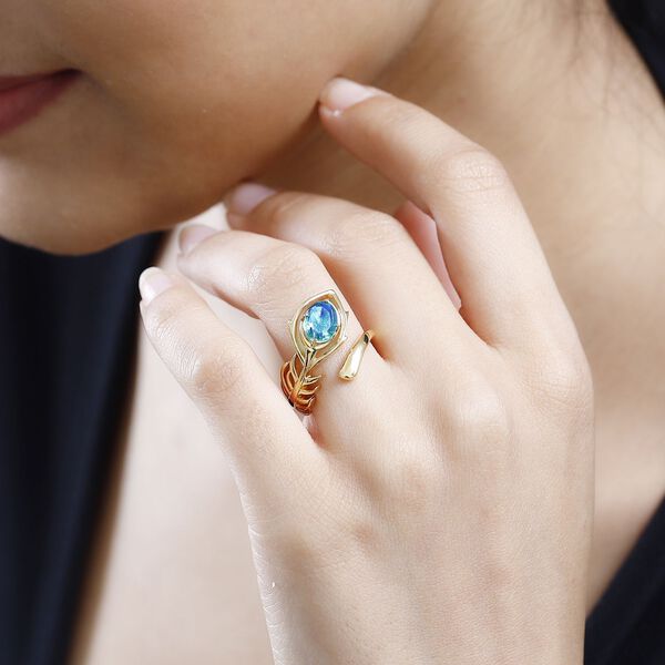 Pfau Quarz Triplette Ring 925 Silber Gelbgold Vermeil (Gr&ouml;&szlig;e 17.00) ca. 1,34 ct image number 3