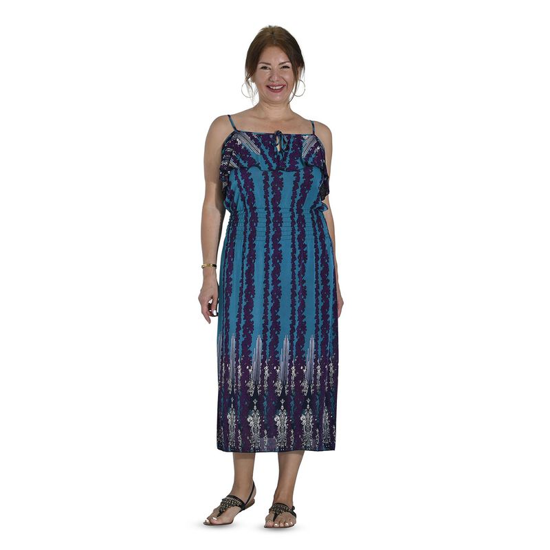 Midaxi-Kleid mit gesmokter Taille, One Size, Blau und lila image number 0