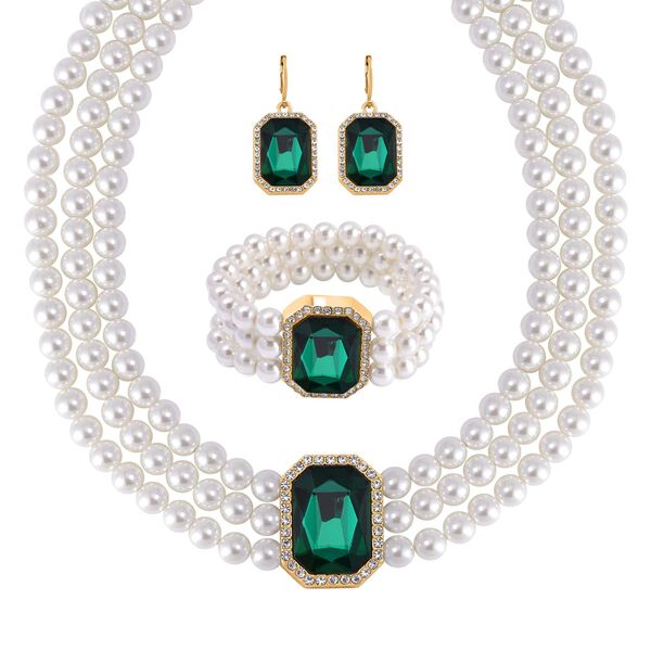 Glasperlen, gr&uuml;nes Glas und wei&szlig;es Kristall-Schmuckset