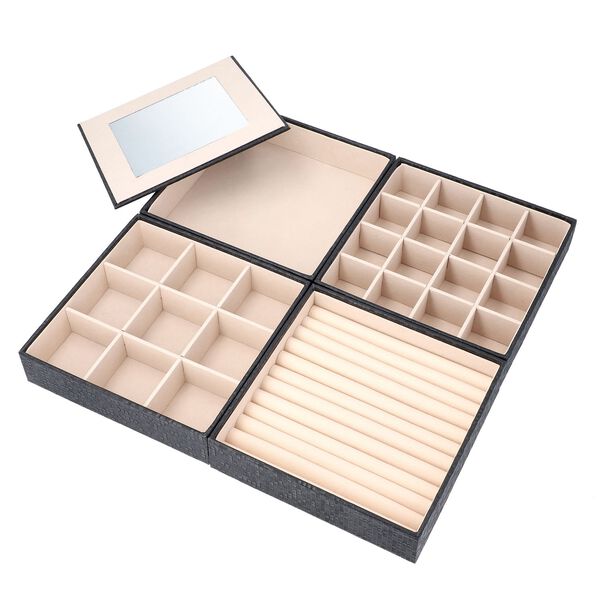 4-schichtiger Schmuck-Organizer mit gro&szlig;em Spiegel, 21.59x21.59x21.59 cm, schwarz image number 4