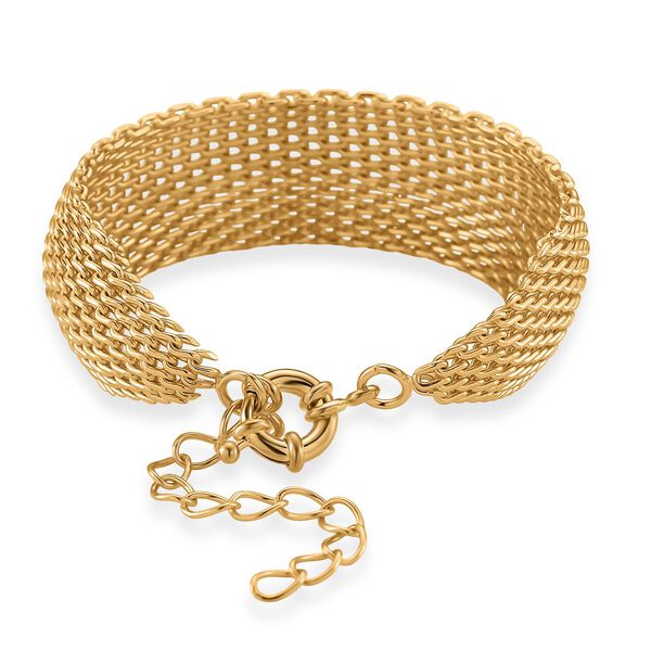 Cuff-Armband im Mesh-Design, Nickelfreies Messing, ca. 19 cm mit 5 cm extender, Goldfarben image number 4