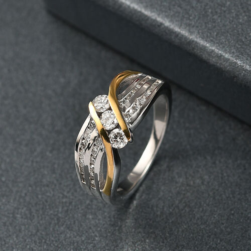 Lab Grown Diamant SI Ring 925 Silber Rhodiniert und 750 Gelbgold Vermeil (Größe 17.00) ca. 0,76 ct image number 1