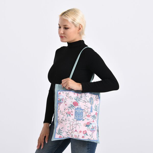 2er-Set Einkaufstaschen mit k&uuml;nstlerischem Muster, 34x40 cm, Hellgr&uuml;n image number 3