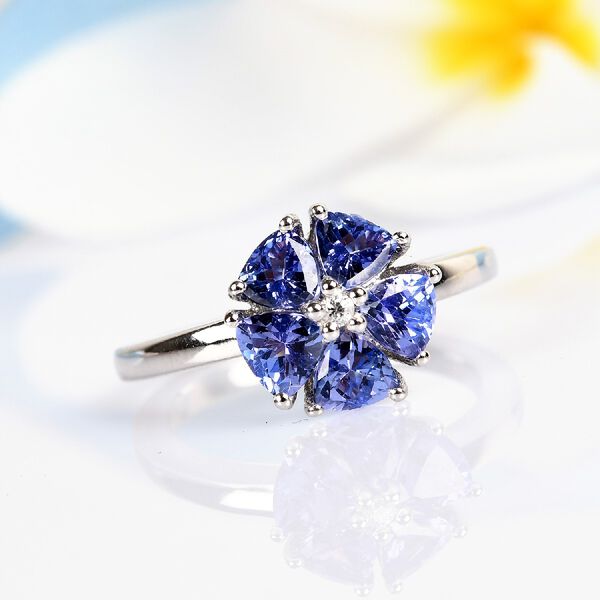 Tansanit und Zirkon Ring 925 Silber Platin-&Uuml;berzug image number 2