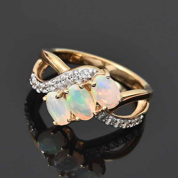 Natürlicher Äthiopischer Opal und Zirkon Ring 925 Silber 585 Vergoldet image number 2