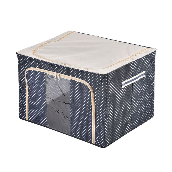 66L Stapelbare Aufbewahrungsbox mit Metallrahmen, Blaues Punkte Muster image number 3