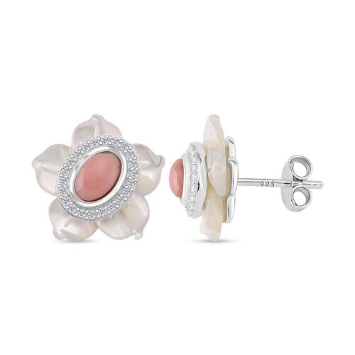D'Joy Weißes Perlmutt, Natürlicher Rosa Königsmuschel Perle Ohrringe 925 Silber rhodiniert image number 0