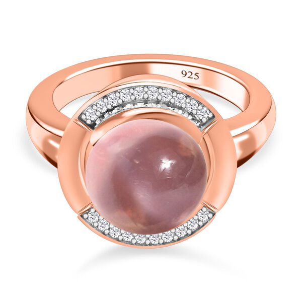 Rosenquarz und Zirkon-Ring, 925 Silber ros&eacute;vergoldet  ca. 5,89 ct