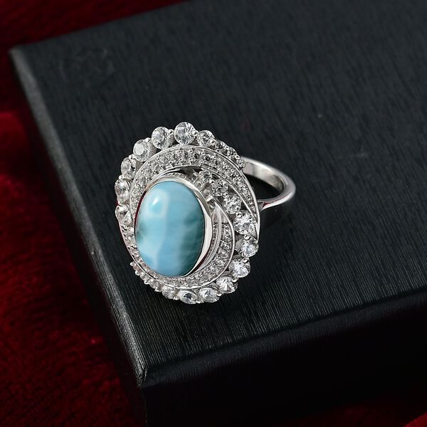 D'Joy Larimar, Weißer Zirkon Ring 925 Silber rhodiniert (Größe 18.00) ca. 10,21 ct image number 2