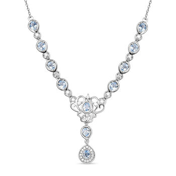 Espirito Santo Aquamarin und wei&szlig;e Zirkon-Halskette, ca. 45 cm 925 Silber platiniert ca. 4,19 ct