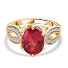 Lab Created Padparadscha-Saphir, Weißer Zirkon Ring, 925 Silber Gelbgold Vermeil (Größe 21.00) ca. 4.24 ct