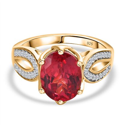 Lab Created Padparadscha-Saphir, Wei&szlig;er Zirkon Ring, 925 Silber Gelbgold Vermeil (Gr&ouml;&szlig;e 21.00) ca. 4.24 ct