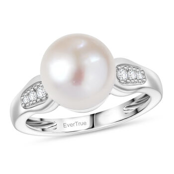 EverTrue S&uuml;&szlig;wasser Perle und Zirkon Ring in Silberton