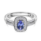 Tansanit und Zirkon Halo Ring 925 Silber platiniert (Größe 20.00) ca. 0,86 ct