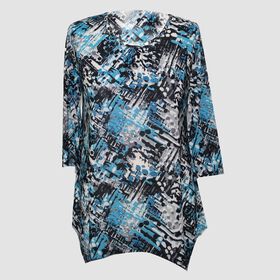 Bedrucktes Longline-Top f&uuml;r Damen, Grau und Blau, Gr&ouml;&szlig;e: L