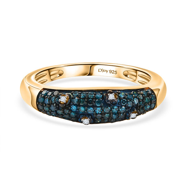 D'Joy Blauer Diamant, Wei&szlig;er Diamant Ring 925 Silber Rhodiniert und 750 Gelbgold Vermeil (Gr&ouml;&szlig;e 20.00) ca. 0,35 ct
