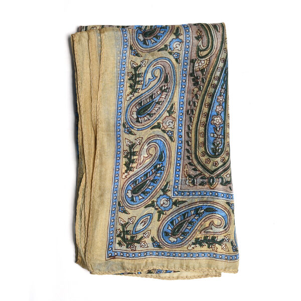 Eleganter rechteckiger Seidenschal in beige und blau mit edlem Print, Gr&ouml;&szlig;e: 49x160 cm image number 5