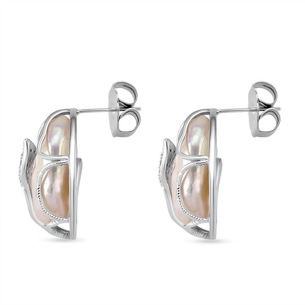 Wei&szlig;e S&uuml;&szlig;wasserperle und Zirkonia Ohrringe und flexibler Ring image number 4