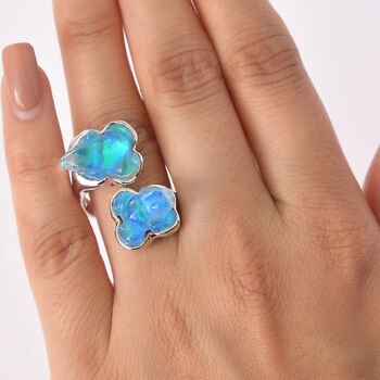 Sajen Silber - Blauer Opaltraum mit Kristallfrosch (Dublette) Ring 925 Silber rhodiniert (Gr&ouml;&szlig;e 17.00) ca. 12.16 ct