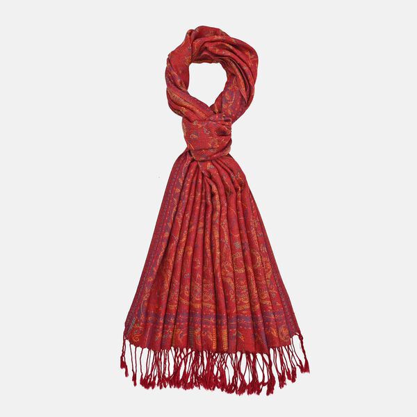 Jacquard Paisley-Schal mit Fransen, 170cm x 75cm, Rot image number 5