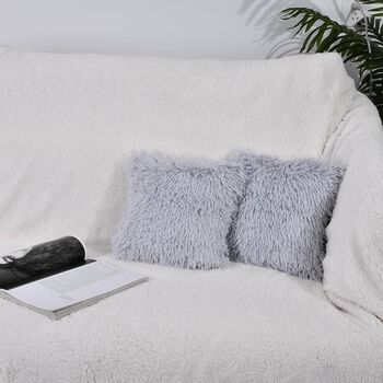 2er-Set Kunstfell-Kissenbezug, Grau